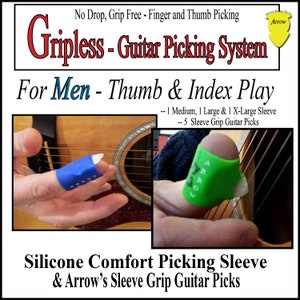 Gripless -No Grip Guitar Pick System- Helps: No dropping, arthritic play, hand disabilities, hand pain, tendonitis, carpal tunnel(Med/LG/XL)