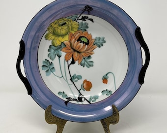 NORITAKE MORIMURA Servierschüssel mit zwei Griffen, Florale Art Deco Blau Luster Ware