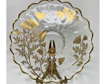NEW MARTINSVILLE JANICE Rolled Edge Torte Plate, Platter, Tray, Gold Hampton Overlay