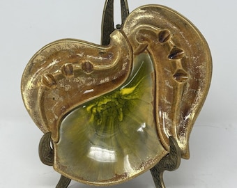 Vtg CALIFORNIA ORIGINALS Leaf ASHTRAY #55, Golden Avocado, Ceramic Art Pottery, Trinket Dish, Mid Century Modern, Mcm