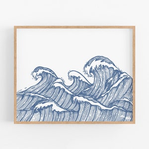 Wave Print, Fine Line Print, Digital Download, Printable Art, Gift for Surfer, Ocean Print, Ocean Art, Waves Art, Coastal Art, Beach Prints