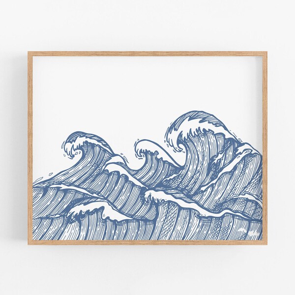 Wave Print, Fine Line Print, Digital Download, Printable Art, Gift for Surfer, Ocean Print, Ocean Art, Waves Art, Coastal Art, Beach Prints