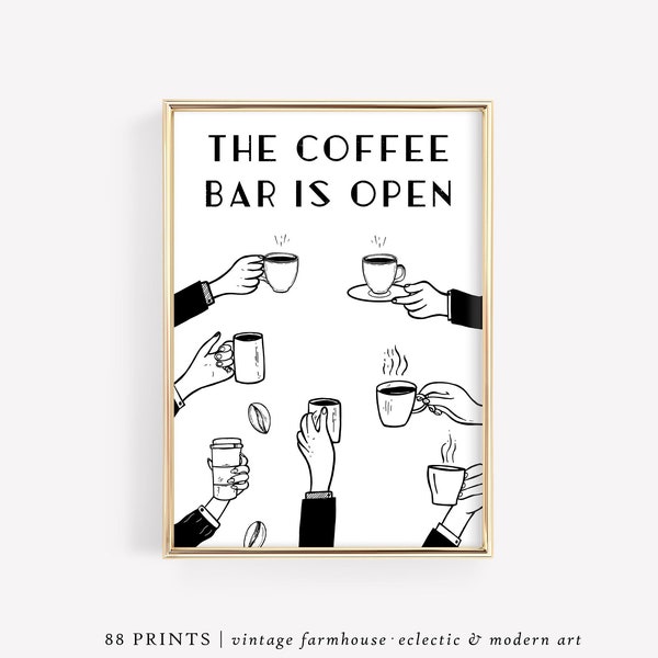 The Coffee Bar Is Open Print, Coffee Prints, Abstract Coffee Art, Coffee Line Art, Coffee Bar Prints, Coffee Wall Art, Coffee Art, Printable
