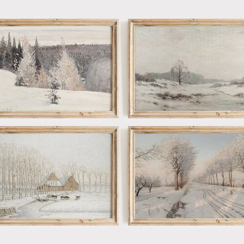 Winter Gallery Wall Art Set of 6 Prints Christmas Wall Decor Etsy