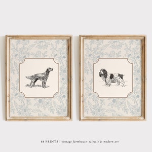 Vintage Floral Dogs Set of 2 Prints | Nursery Wall Decor | Nursery Print | Nursery Animal Prints | Gender Neutral Nursery Prints | Printable