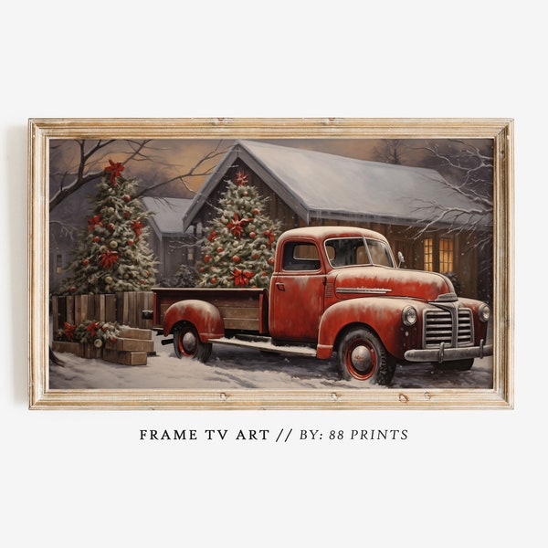 Samsung Frame TV Art Christmas Tree Truck | Christmas Frame TV Art | Nostalgic Christmas Tv Art | Art for The Frame Tv