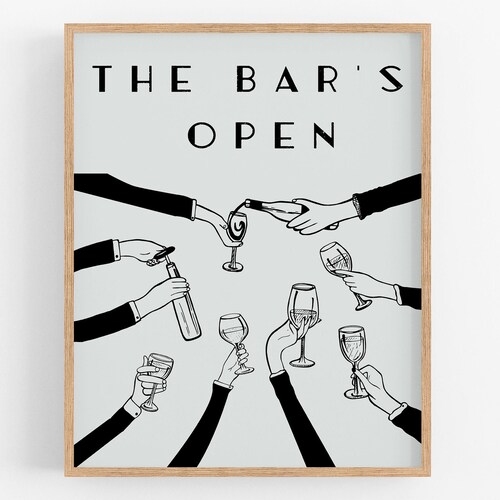 Retro Wine Print Fine Line Wine Art Bar Cart Prints Kitchen Etsy