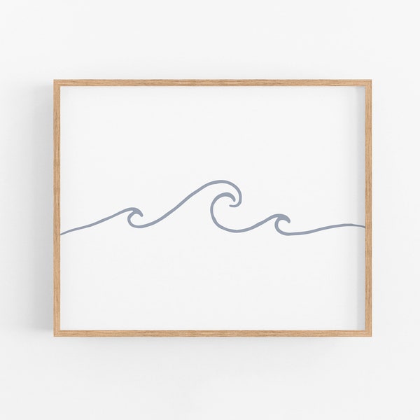 Wave Print, Fine Line Print, Digital Download, Minimal Printable, Wall Decor, Gift for Surfer, Go With The Flow Print, Ocean Print Minimal