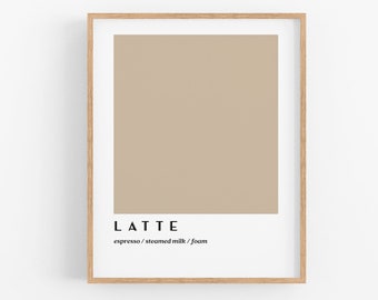 Latte Print, Coffee Typography Art, Coffee Art, Coffee Prints, Coffee Bar Prints, Coffee Bar Art, Coffee Printable Art, Abstract Coffee Art