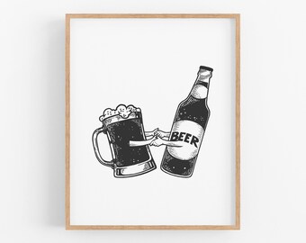 Beer Print, Beer Art, Beer Printable, Bar Cart Prints, Bar Art, Bar Printable, Kitchen Art, Kitchen Print, Bar Decor, Printable Wall Art