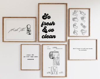 Bathroom Set of 6 Prints, Bathroom Print, Bathroom Art, Bathroom Sign, Bathroom Decor, Bathroom Wall Art, Funny Bathroom Wall Art, Printable