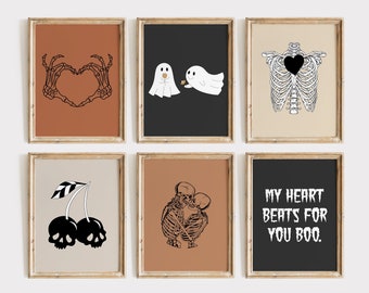 Romantic Halloween Set of 6 Prints, Halloween Wall Art, Halloween Printable Wall Art, Halloween Art, Halloween Decor, Retro Halloween Prints