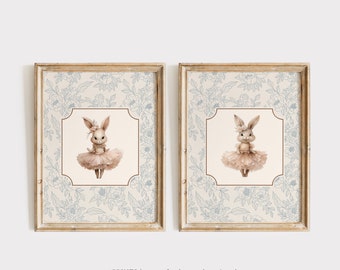 Floral Bunny Rabbit Set of 2 | Nursery Wall Decor | Nursery Print | Nursery Wall Art | Nursery Animal Prints | Gender Neutral Nursery Prints