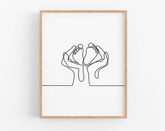 Black and White Fine Line Baby Feet Print, Nursery Art, Kids Room or Playroom Posters, Minimalist Kids Room Decor, Modern Nursery Prints