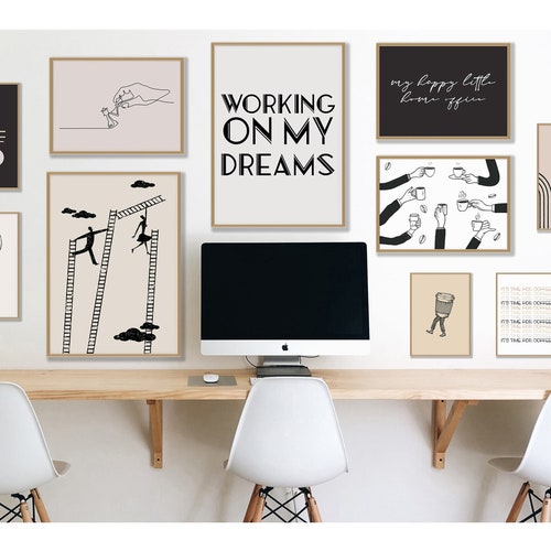 Home Office Set Set of 6 Prints Office Wall Decor Home Etsy