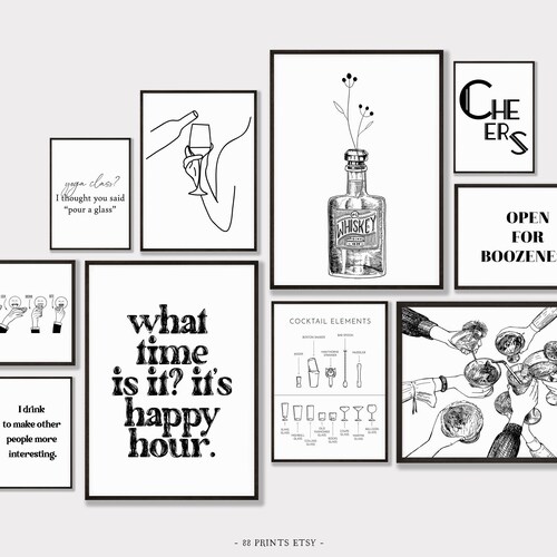 Printable Wall Art for Bar Cart Wine Line Art Print Wine Etsy