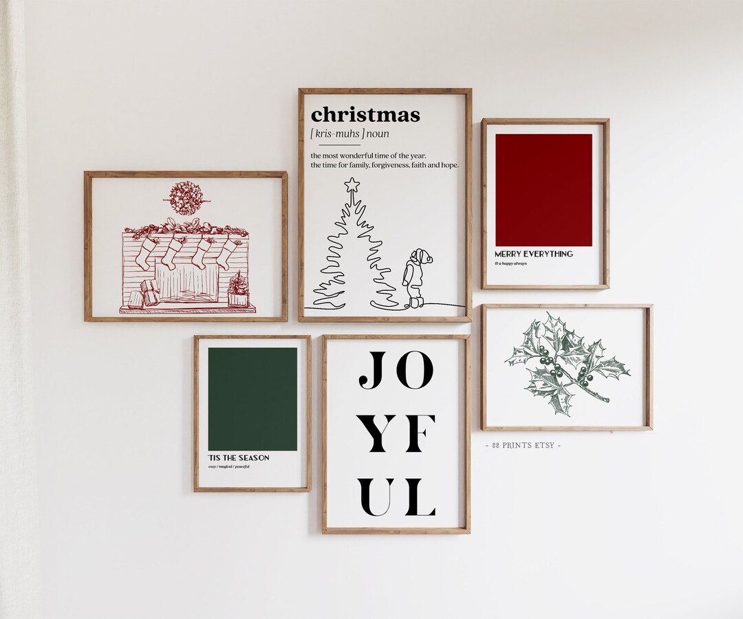 Minimal Christmas Set of 6 Prints, Christmas Decorations, Modern