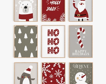 Christmas Set of 9 Prints, Christmas Artwork, Christmas Printable Art, Christmas Decoration, Christmas Prints to Download, Christmas Gallery