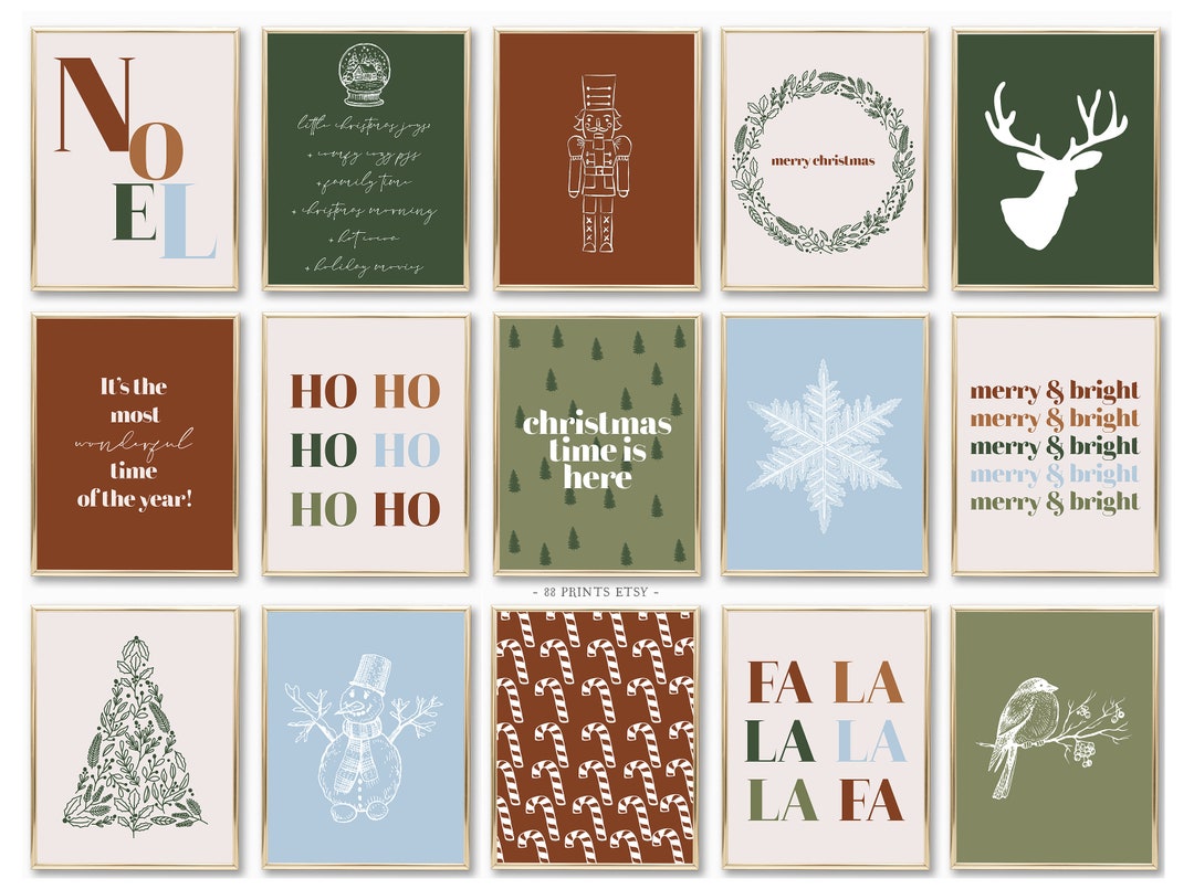 eclectic-christmas-set-of-15-prints-modern-christmas-etsy