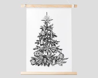 Black and White Christmas Tree Ornaments Canvas Print / Canvas Art