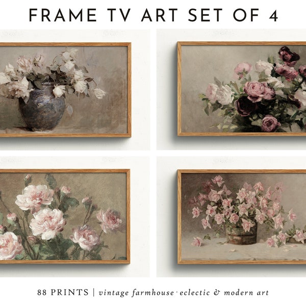 Samsung Frame TV Art Vintage Flowers Set of 4 | Vintage Frame TV Art Set | Vintage Decor | The Frame TV Art | Digital Art for Frame Tv