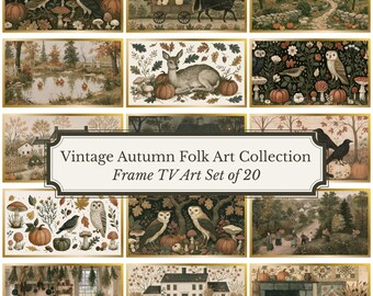 Fall Frame TV Art Set of 20, Vintage Autumn Folk Art, Samsung Frame TV Art, Fall TV Art, Pumpkin Farmhouse Art