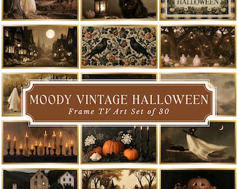 Moody Vintage Halloween Frame TV Art Bundle Set of 30 | Vintage Halloween Art | Ghost & Pumpkin TV Art | Spooky Decor | 4K Digital Download