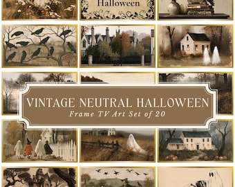 Vintage Neutral Halloween Frame TV Art Set of 20 | Ghost TV Art | Beige Halloween Decor | Spooky Fall Art | 4K Digital Download