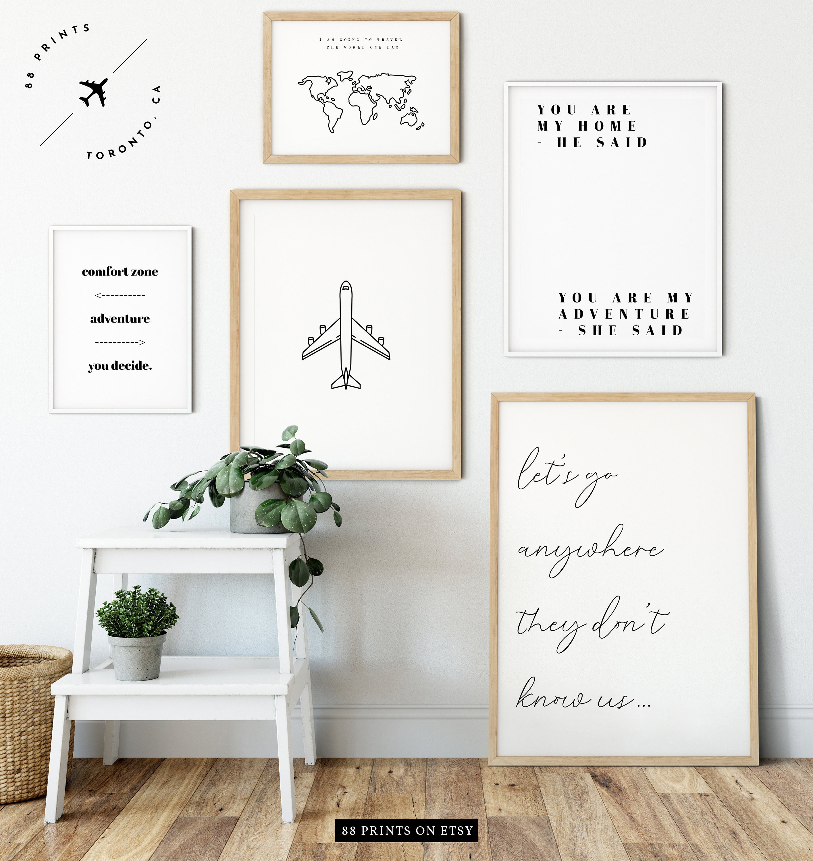Black and White Travel Set of 5 Prints Travel Quotes - Etsy Norway