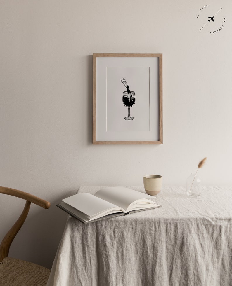 Retro Wine Print Fine Line Wine Art Bar Cart Prints Kitchen Etsy Canada