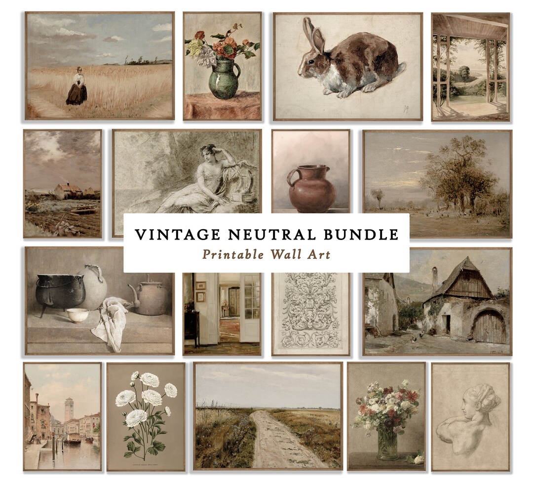 Vintage Neutral Bundle Set of 17 Spring Printable Vintage Gallery Wall ...