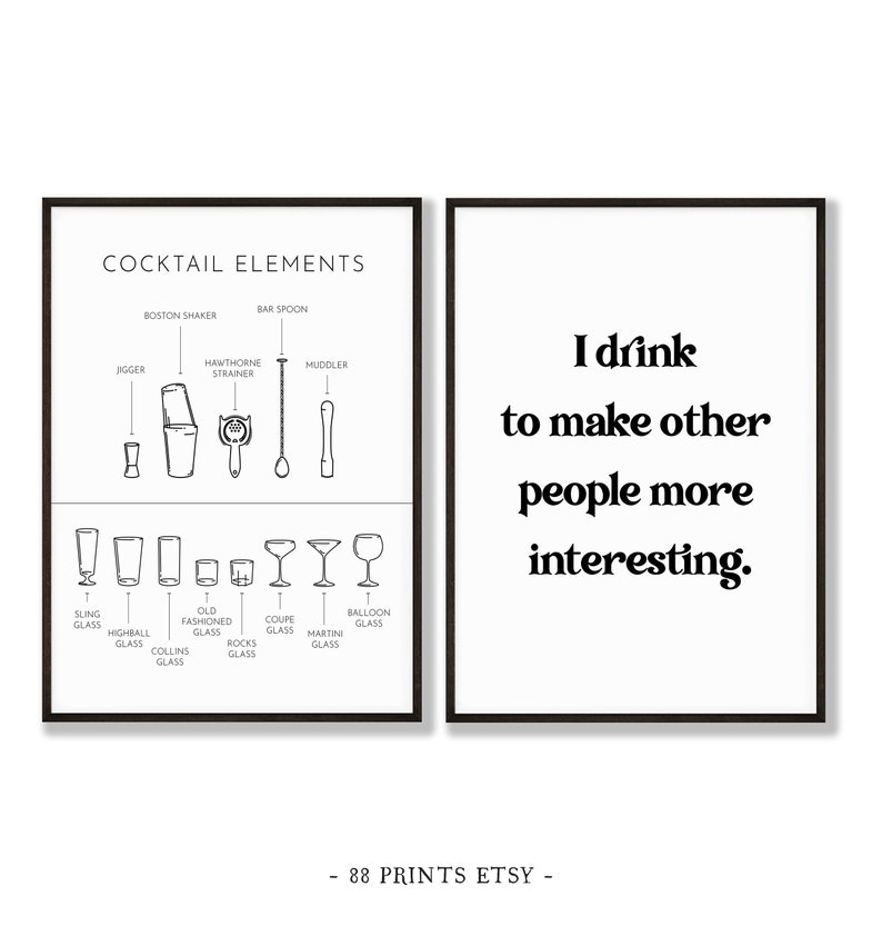 Bar Gallery Wall Set of 10 Prints Bar Cart Art Wine Print Etsy