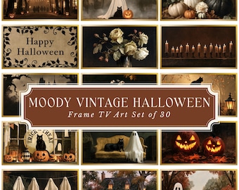 Moody Vintage Halloween Frame TV Art Bundle Set of 30 | Vintage Halloween Art | Ghost & Pumpkin TV Art | Spooky Decor | 4K Digital Download