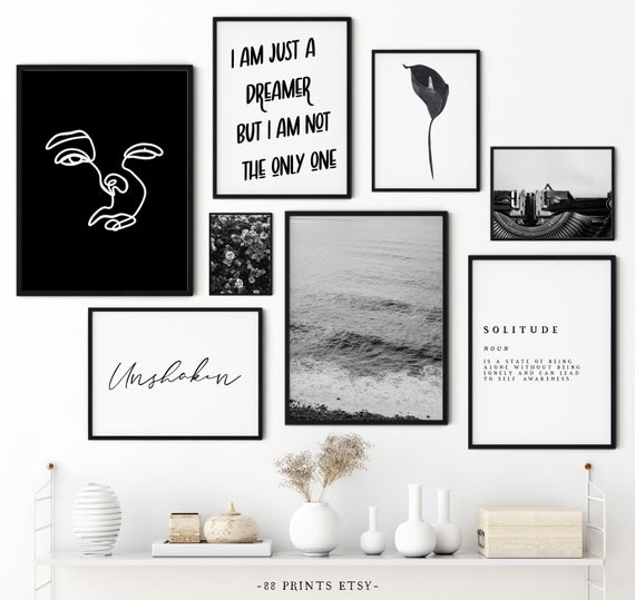 Black and White Gallery Wall Set of 8 Prints Abstract Art | Etsy
