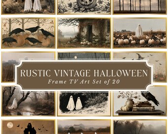 Rustic Vintage Halloween Frame TV Art Set of 20 | Ghost TV Art | Beige Halloween Decor | Spooky Fall Art | 4K Digital Download