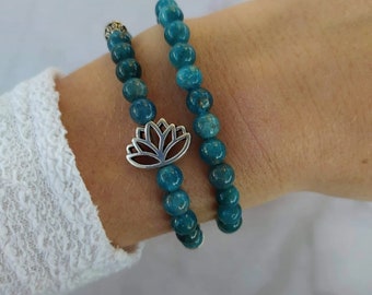 Apatite bracelet to find inner peace with a lotus flower