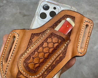 Custom leather cell phone/ trapper combo case