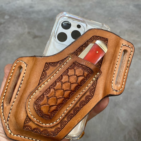 Custom leather cell phone/ trapper combo case
