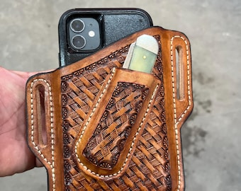 Custom leather cell phone/ trapper combo case