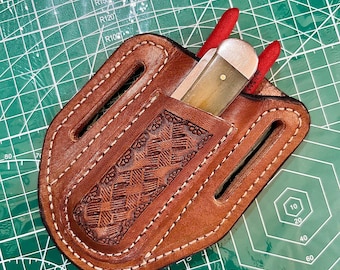 Custom  tooled Leather 4-5 inch knipex cobra pliers and trapper pouch sheath