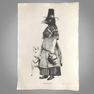 Welsh Folklore Art Print on Handmade Deckle Edge Paper - Crow Goddess Illustration - Dark Folk Horror & Celtic Mythology