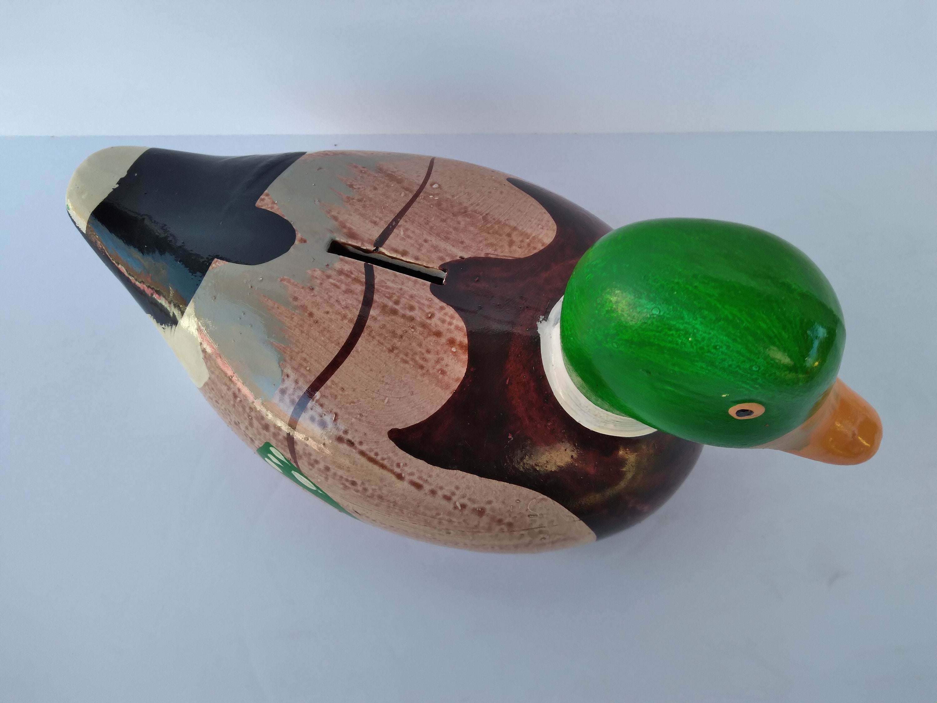 Vintage Ceramic Duck Coin Bank Hand Painted Duck Decoy Piggy Etsy