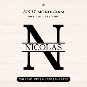 Gesplitste monogram Svg-bundel, gesplitste letter Svg, monogram lettertype Svg, achternaam Svg, familienaam Svg, commercieel gebruik gesneden bestanden Svg/Png/Eps/Ai/Dxf