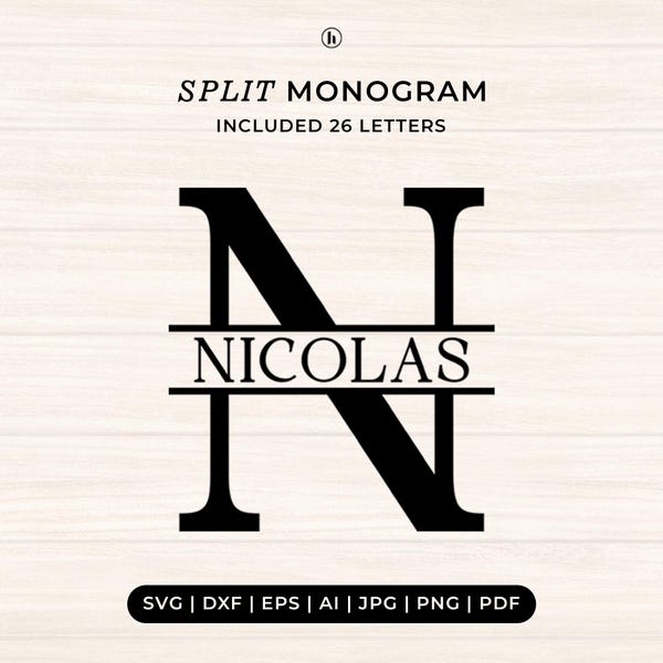 Split Monogram SVG Bundle: Last Name, Family Name (Digital Files)