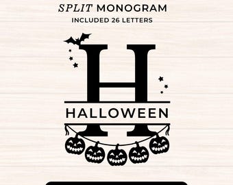 Halloween Split Monogram SVG Bundle: Pumpkin, Family Name (Commercial Use, Digital Files)
