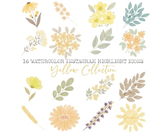 16 Cute Watercolor INSTAGRAM Highlight Icons, Floral digital Illustrations, for scrapbooking, cards & invitations making, planner stickers