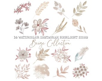16 Cute Watercolor INSTAGRAM Highlight Icons, Floral digital Illustrations, for scrapbooking, cards & invitations making, planner stickers
