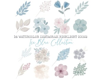 16 Cute Watercolor INSTAGRAM Highlight Icons, Floral digital Illustrations, for scrapbooking, cards & invitations making, planner stickers