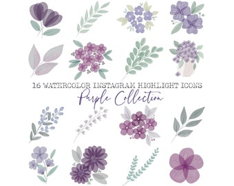 16 Cute Watercolor INSTAGRAM Highlight Icons, Floral digital Illustrations, for scrapbooking, cards & invitations making, planner stickers