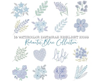 16 Cute Watercolor INSTAGRAM Highlight Icons, Floral digital Illustrations, for scrapbooking, cards & invitations making, planner stickers